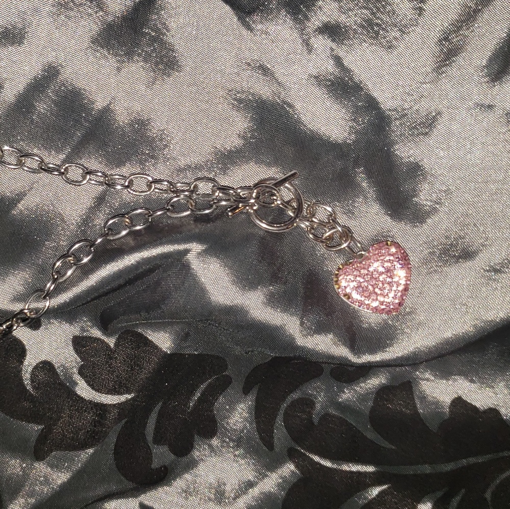 Silver chain pink Swarovski heart necklace